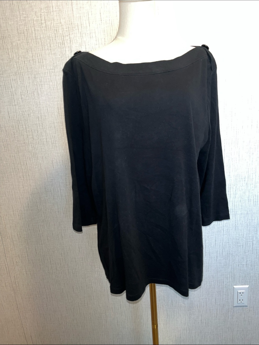 Black Women's Boatneck 3/4 Sleeve Top